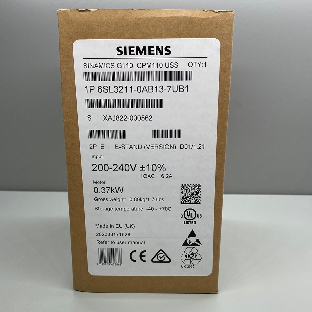 Siemens 6SL3211-0AB13-7UB1 - SINAMICS G110 CPM110 AC Drive 200-240V 0.37kW