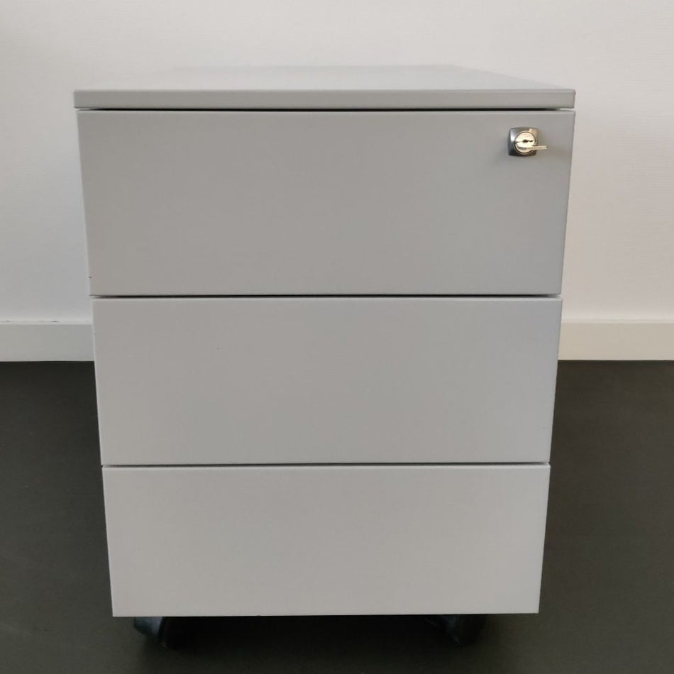 Office Roller Desk Container - Light Grey with 3 Lockable Drawers 59x40x49 cm - Used